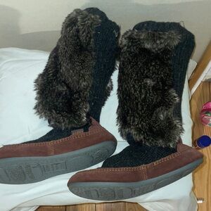 Acorn Brown and Black Fur-Lined Footwear